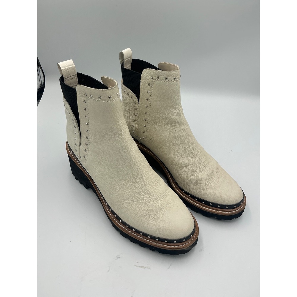 Dolce Vita H2O Waterproof White Leather Studded Lug Sole Chelsea Boots‎ Size 8